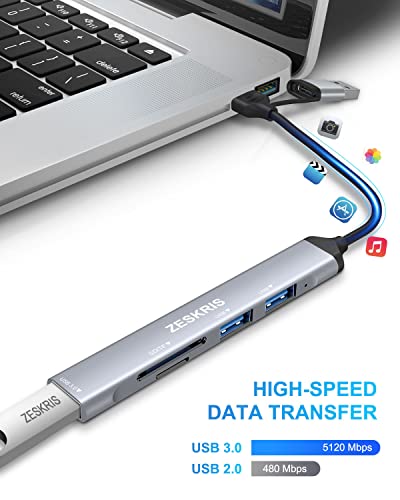 Slim 5-port USB-C hub with card reader