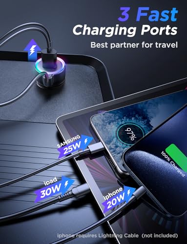 60W USB-C Car Charger with 5ft Coiled Cable