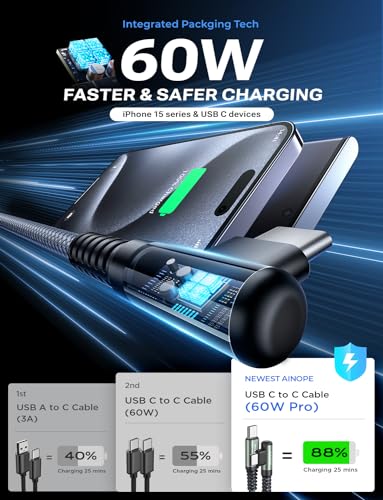 AINOPE USB-C to USB-C Fast Charging Cable 2-Pack