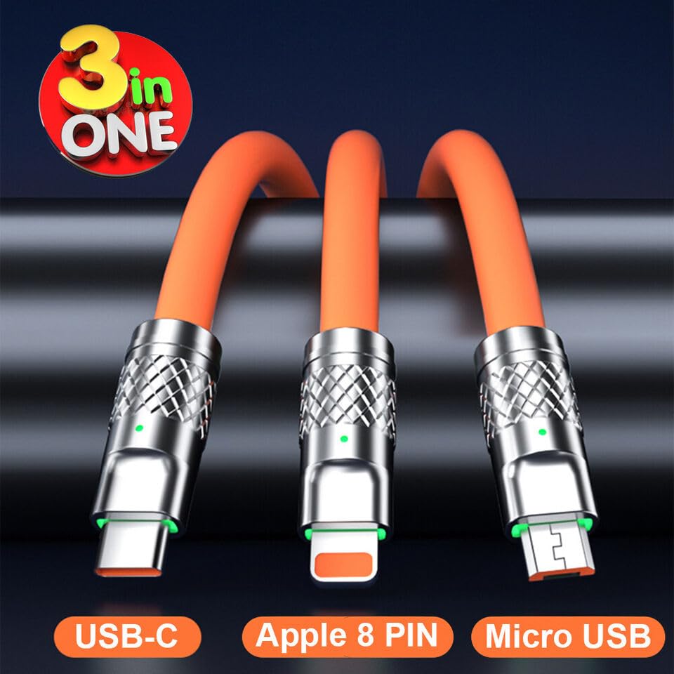 3-in-1 USB-C Fast Charging Cable, Nylon Braided