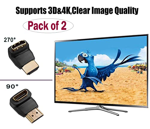 2-Pack HDMI Right/Left Angle Adapters, 4K 3D