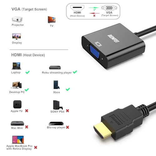 Gold-Plated HDMI to VGA Adapter, Male-Female