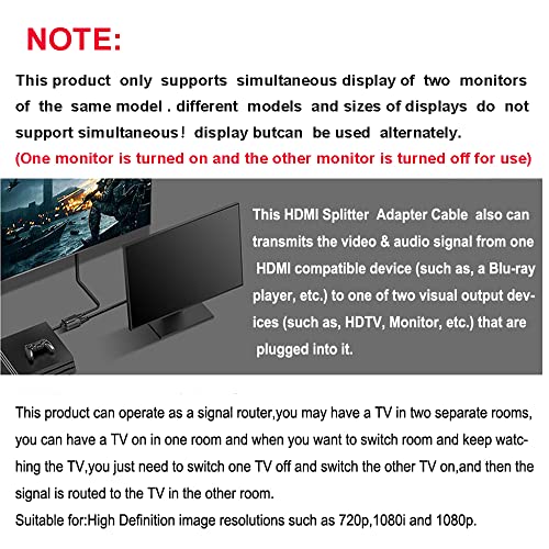 CHILTINA 1080P HDMI Splitter Adapter for Dual TVs