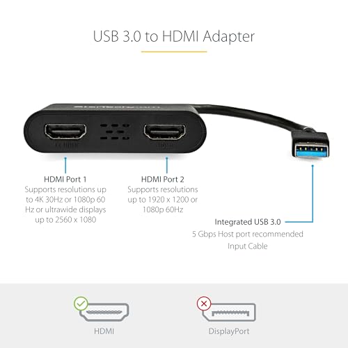 Dual HDMI Adapter for USB 3.0 Devices