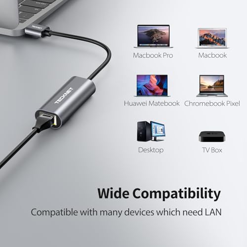 TECKNET USB-C Ethernet Adapter 1000Mbps Gigabit LAN