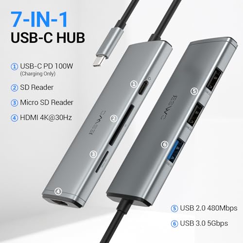 JESWO 7-in-1 USB-C Multiport Adapter Hub