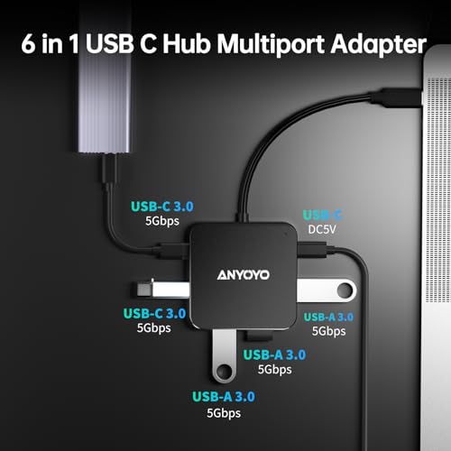 ANYOYO 6-in-1 USB-C Multiport Hub Adapter