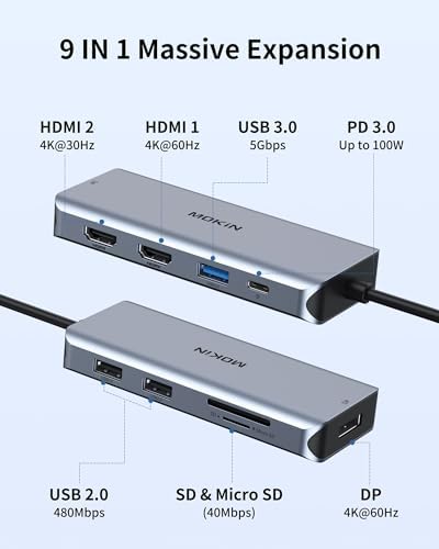 USB-C Dual HDMI 9-in-1 Docking Station