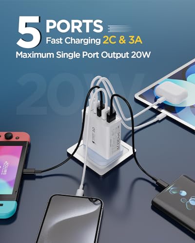 50W Fast USB-C Wall Charger with 5 Ports