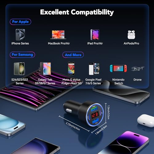 78W 4-Port USB-C Car Charger Adapter