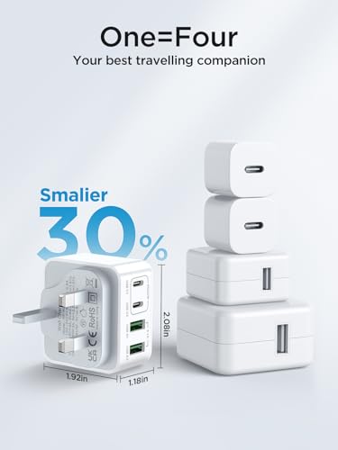 40W 4-Port USB-C Fast Charger Adapter UK