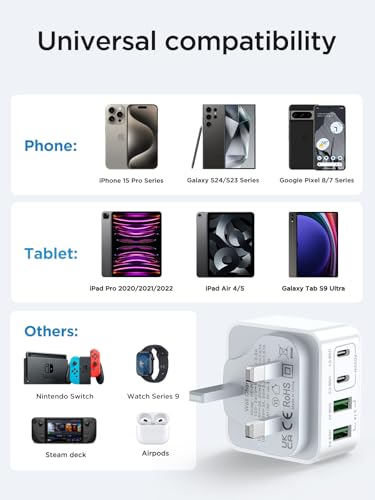 40W 4-Port USB-C Fast Charger Adapter UK