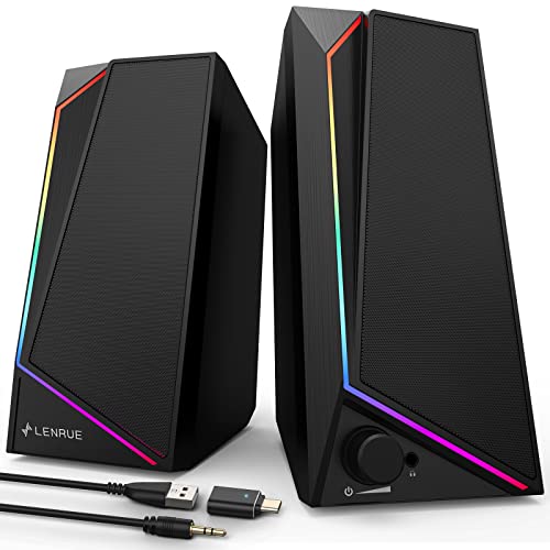 LENRUE USB-C Powered Computer Speakers with Headphone Jack