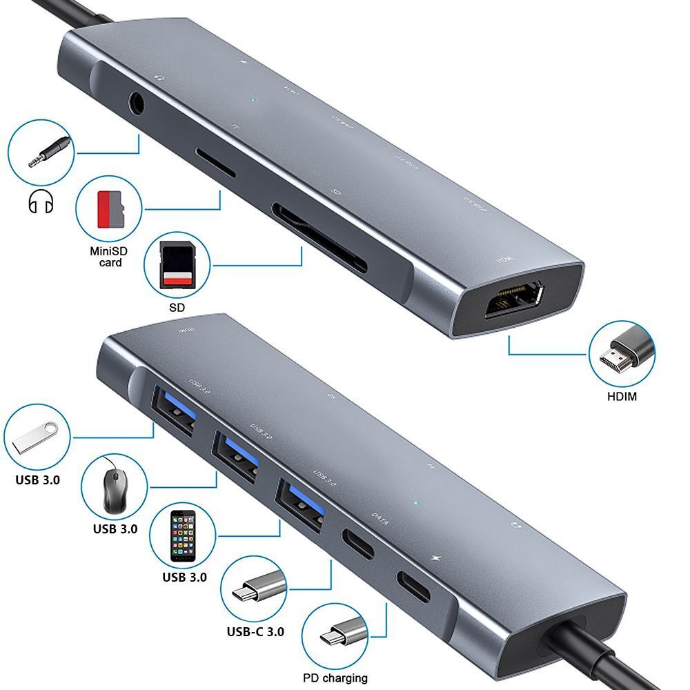 USB-C Hub 9 in 1 with Audio & Gigabit