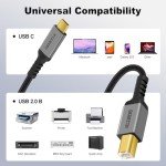 USB B to USB-C Printer Cable 2M - Braided