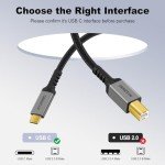 USB B to USB-C Printer Cable 2M - Braided