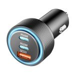 65W USB-C Car Charger Adapter with 3 Ports