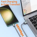 Fast Charging USB-C Cable 2-Pack, 3.3ft Braided