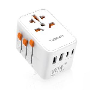 TESSAN 100W GaN Universal Travel Adapter with USB Ports