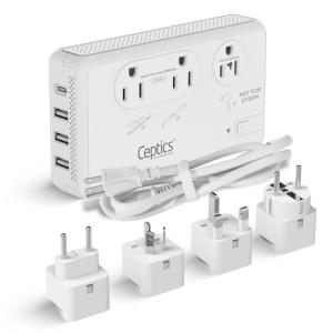 Ceptics Travel Voltage Converter with USB-C Ports