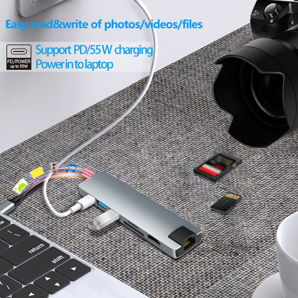 7 in 1 USB-C Hub with HDMI-Compatible Adapter
