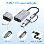 Vecbmn USB-C Hub Ethernet Adapter 1000M