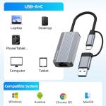 Vecbmn USB-C Hub Ethernet Adapter 1000M