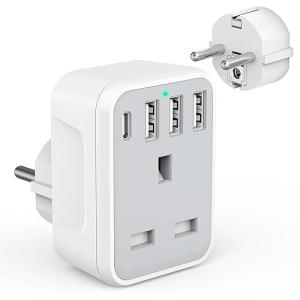 UK to EU Travel Adapter with 4 USB Ports