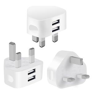 3-Pack Dual Port USB Plug UK Adapter