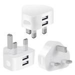 3-Pack Dual Port USB Plug UK Adapter