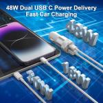 48W Dual USB-C Car Charger with Cables
