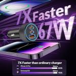 67W 3-Port USB-C Car Charger Adapter
