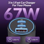 67W 3-Port USB-C Car Charger Adapter