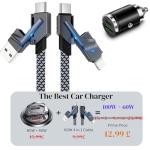 100W Fast USB-C Car Charger with Cable