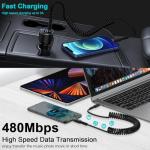 Coiled USB-C Retractable Charger Cable for Cars