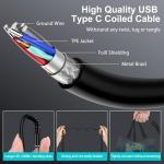 Coiled USB-C Retractable Charger Cable for Cars