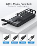 10000mAh Portable USB-C Power Bank with Cables