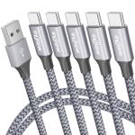 5-Pack USB C Fast Charging Cables, 1m Each
