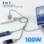 100W 3-in-1 USB-C Multi Charger Cable 2M