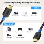 Braided USB-C to Micro USB Cable, 0.3m
