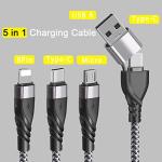 5-in-1 Fast Charging Cable, USB A/C Nylon Braided