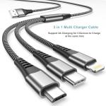 3-in-1 Nylon Braided Charger Cable 1.2M