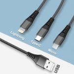3-in-1 Nylon Braided Charger Cable 1.2M