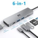 6-in-1 USB-C Hub with HDMI and Data Ports