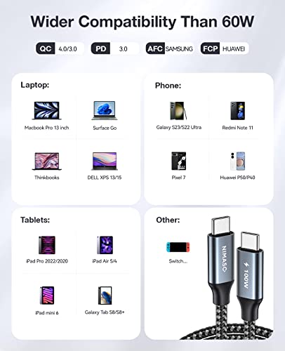 NIMASO 100W USB-C Cable 2M for MacBook & Samsung