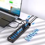 10-Port USB Hub with Smart Charging and Switches