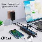 10-Port USB Hub with Smart Charging and Switches