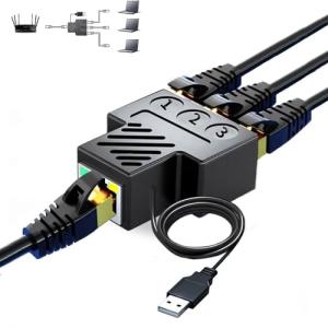 RJ45 Ethernet Splitter Adapter - 1 to 3 Ports