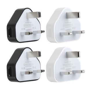 UK 3 Pin USB Plug Adapter Charger - 4 Pack