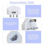 UK 3 Pin USB Plug Adapter Charger - 4 Pack